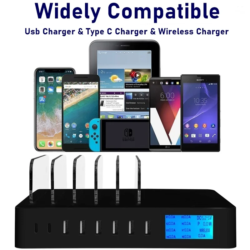 Universal QI Wireless Charger USB Fast Charger LCD