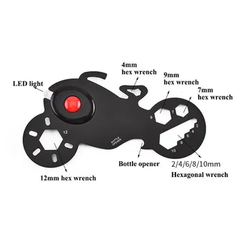 

2020 Portable Multi-Function EDC Motorcycle-shape Tool Card Bottle Opener Keychain With LED Light Multi-Purpose Gadget Outdoors