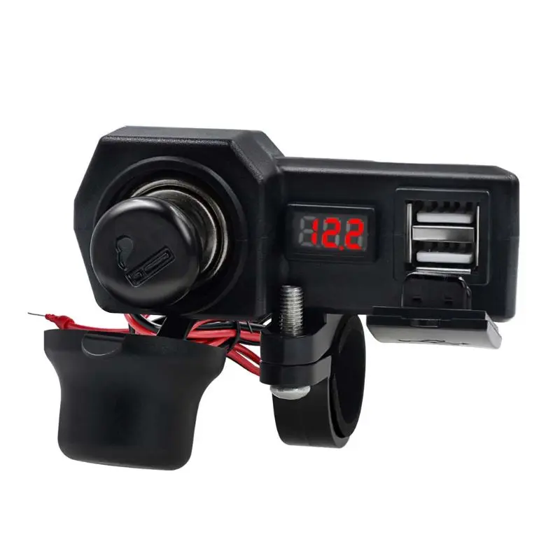 12V Motorcycle 2.1A Dual USB Phone Charger Motorbike LED Voltmeter with Switch usb c car port