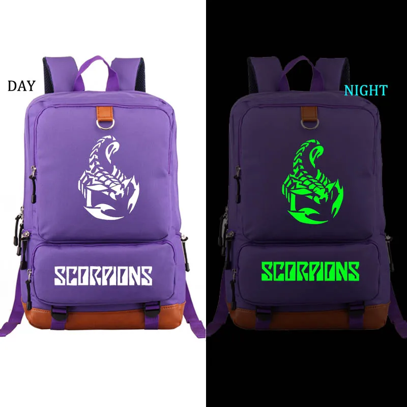 style1 purple Скорпионы светящийся в темноте рюкзак для мальчиков и девочек Школьный рюкзак ноутбук рюкзак повседневный рюкзак - Цвет: style1 purple