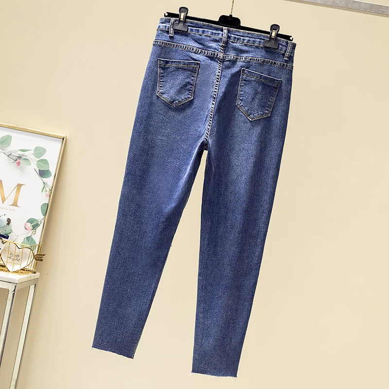 Big Size Denim Pants Women's New Stitching Elastic Leg Jeans Jeans Mujer Fitting M-4XL