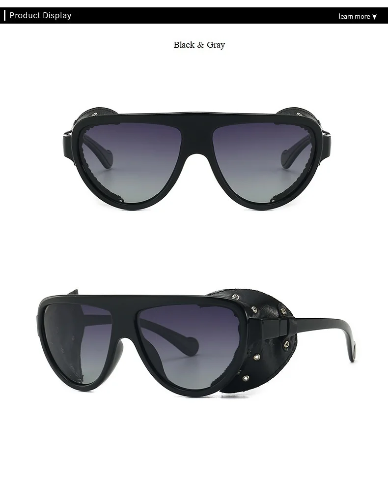 Steampunk Black Pu Leather Frame Polarized Sunglasses For Men Vintage Luxury Brand Round Punk Sun Glasses Women Chic Eyewear New