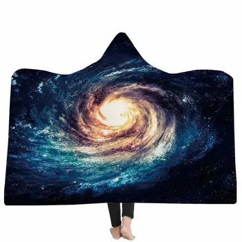 

GM0055 Starry Sky Printed Hooded Blanket Winter Warm Flannel Hoodie Clock Blanket Baby Kid Adult Sofa Blanket