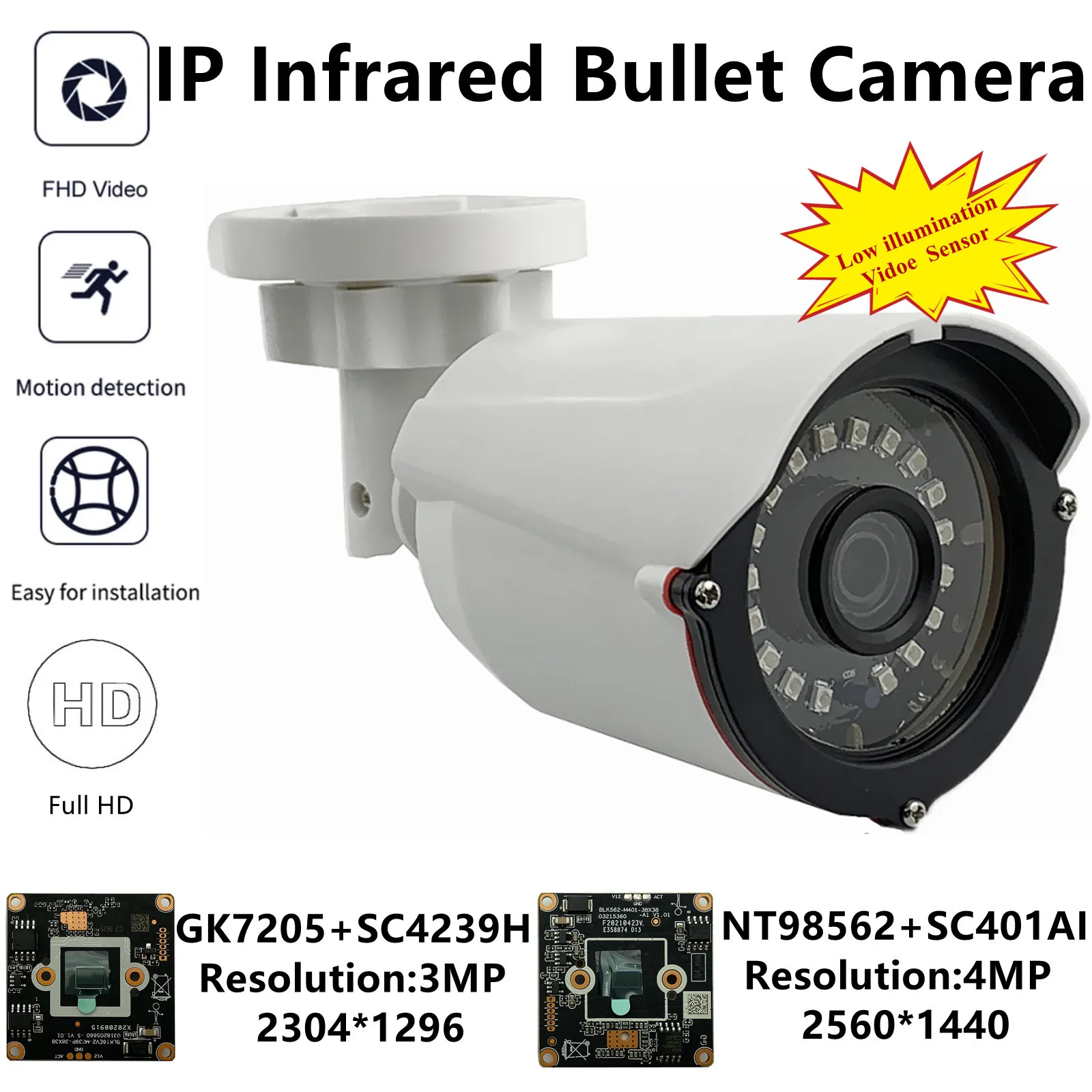 Цилиндрическая IP-камера 3/4 МП NT98562 + SC401AI GK7205 SC4239H 2560*1440 18 светодиодов IRC VMS XMEYE H.265 ONVIF
