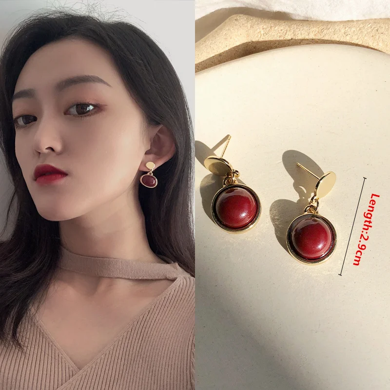 Style2 Модные ретро серьги красные серьги-подвески из смолы зимние ювелирные изделия матовые золотые серьги для девочек женские очаровательные подарочные украшения - Окраска металла: Style2