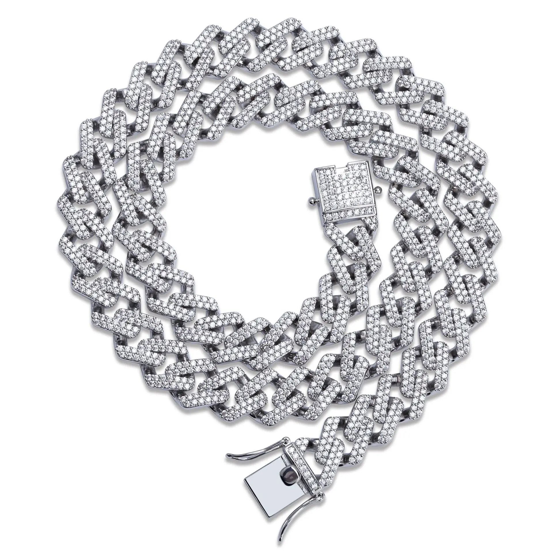 

Miami Prong Set Cuban Chains Necklace For Men Gold Silver Color Hip Hop Iced Out Paved Bling CZ stone Rapper Necklace Jewelry
