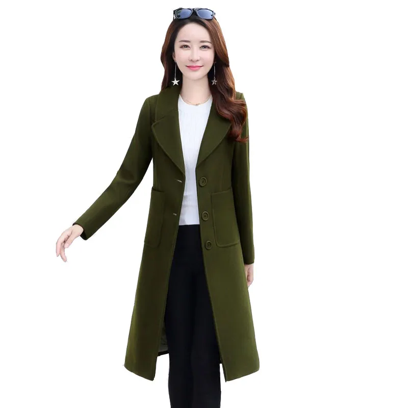 

Women Autumn Woolen Jacket New Elegant Casual Wool Coat Plus size Loose Long Coats Female Spring Warm Woolen Overcoat OK217