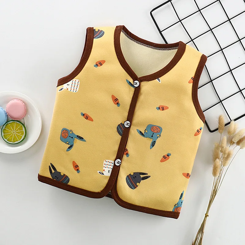 

Boys And Girls 2019 New Autumn Velvet Vest Korean Cartoon Clothes 1-5y Children Winter Warm Thick Tops Soft Fleece Vest Outwear