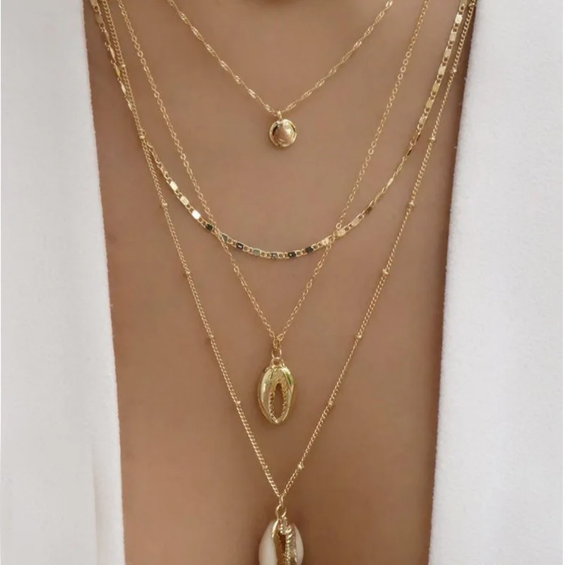 Ожерелье многослойное женское круглое в богемном стиле милая цепочка до ключиц с