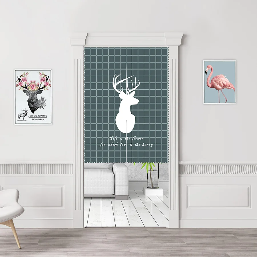 Nordic elk Doorway Curtain,Decorative  Door Curtain,Polyester Fabric Room Divider Tapestry for Porch Kitchen Bedroom Home Decor