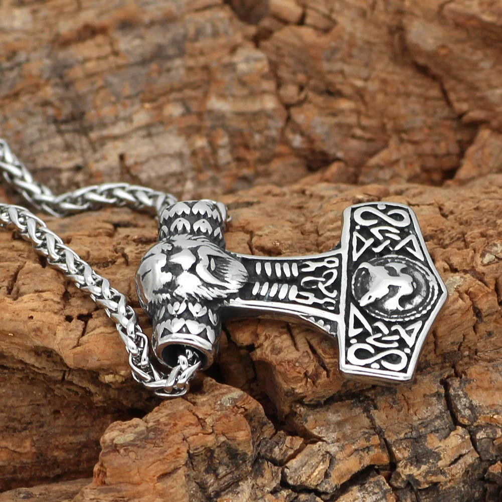 Скандинавский амулет викингов Mjolnir из нержавеющей стали Молот Тора лиса ожерелье