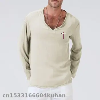 

2020 Loose Mens T-Shirt V-Neck Long Sleeve for bmw T Shirt Men solid color flax casual riding racing T-shirt