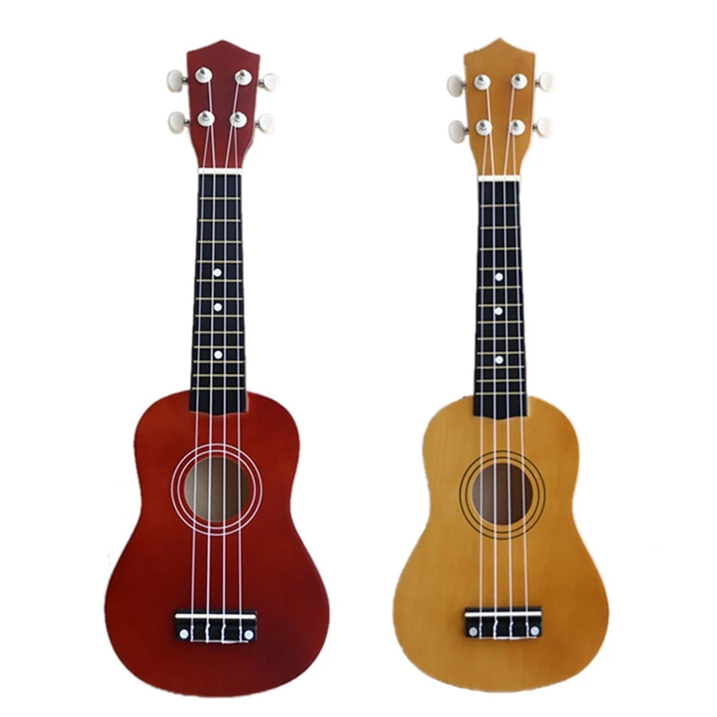 2Pc 21 Inch Soprano Ukulele 4 Strings Hawaiian Guitar Uke+ String+ Pick for Beginners Kid Gift(Red Brown&Mocha