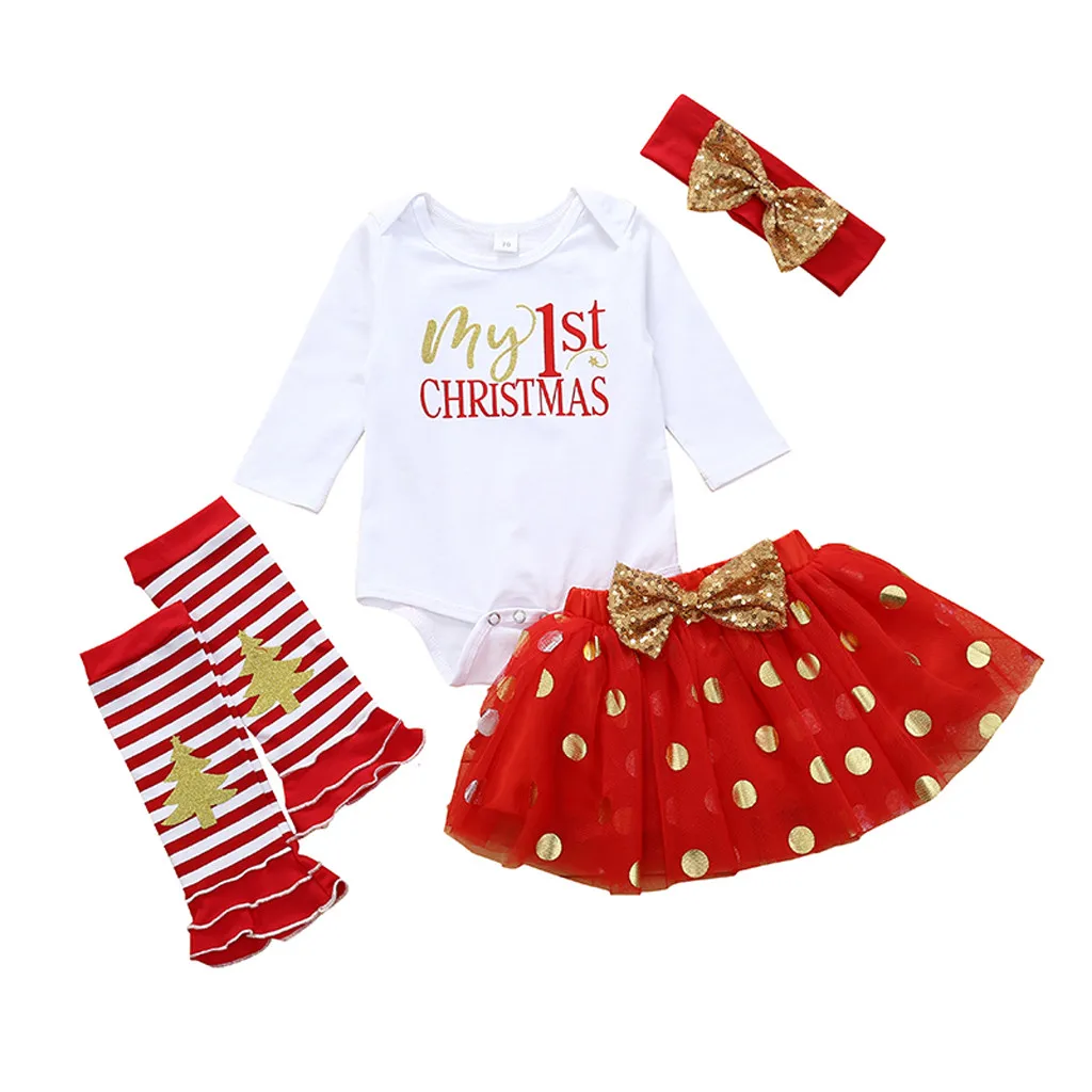 Модная Рождественская Одежда для маленьких девочек детский комбинезон на Рождество для девочек, топы, платье-пачка, набор для волос, Одежда для новорожденных - Цвет: Red
