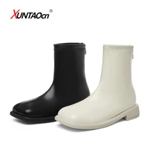 

Shoes White Mid-Calf Boots Boots-Women Round Toe Luxury Designer Low Rubber Autumn Ladies 2021 Mid Calf Rock Fashion Lace-Up
