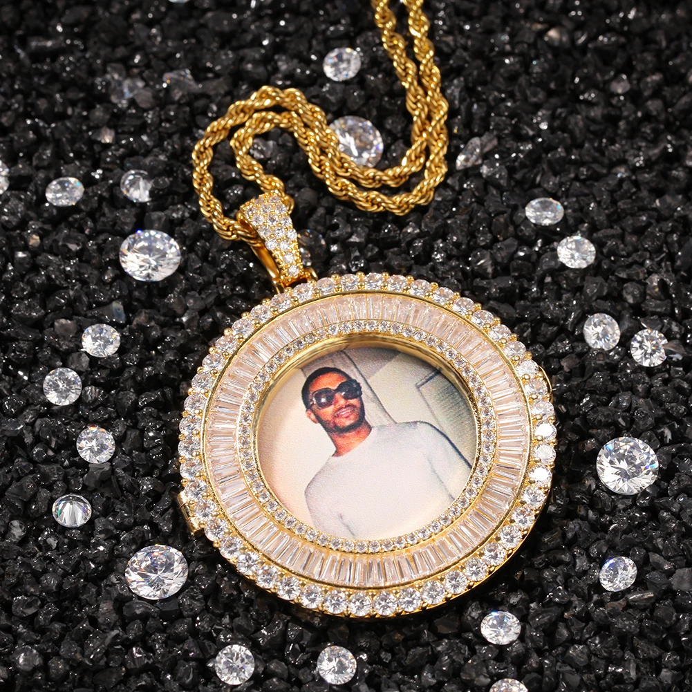 The Bling King Baguettecz DIY Photoes Memory Pendant Silver Color Tennis Chain Necklace Luxury Memorial Gift Low Price