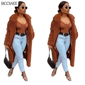 

2019 Winter Faux Fur Overcoat For Women Solid Color Fleece Thickening Maxi Cardigan Oversized Casacos Femininos Casual Loose