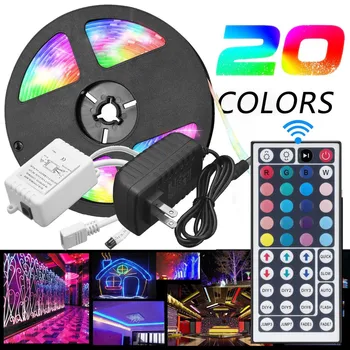 

High Quality Led Strip Lamp 5m Rgb 5050 Waterproof Led Strip Light Smd 44 Key Remote 12v Us Power Full Kit 2020 Best Sale @45