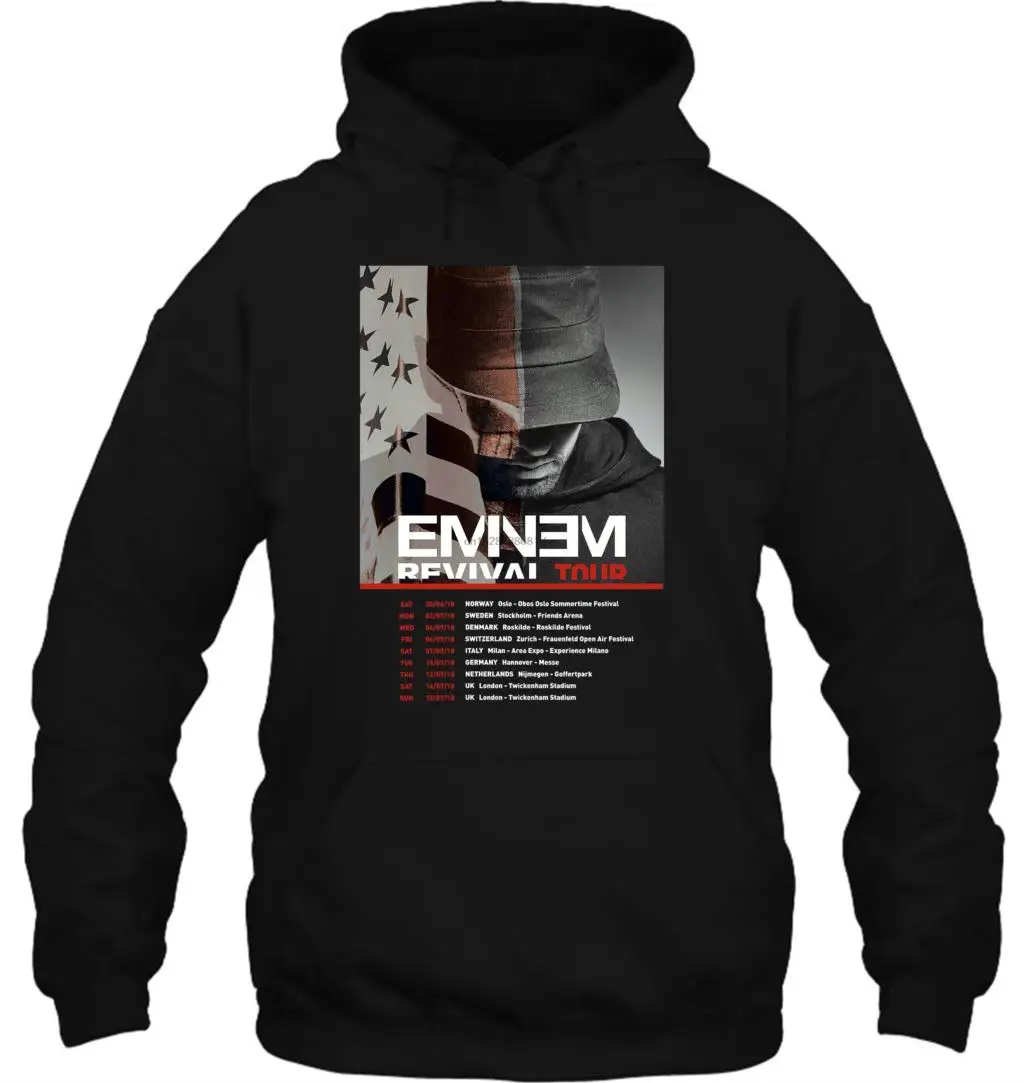 Мужская толстовка EMINEM REVIVAL TOUR с датами Мужская Черная Размер S XXL1 женская уличная одежда