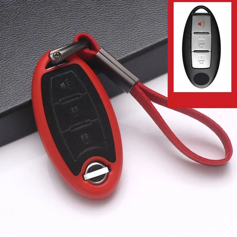 B red Пластиковый+ кожаный чехол для ключей автомобиля для Nissan Qashqai J10 J11 X-Trail t31 t32 kicks Tiida Pathfinder Murano Note, Juke - Название цвета: B red