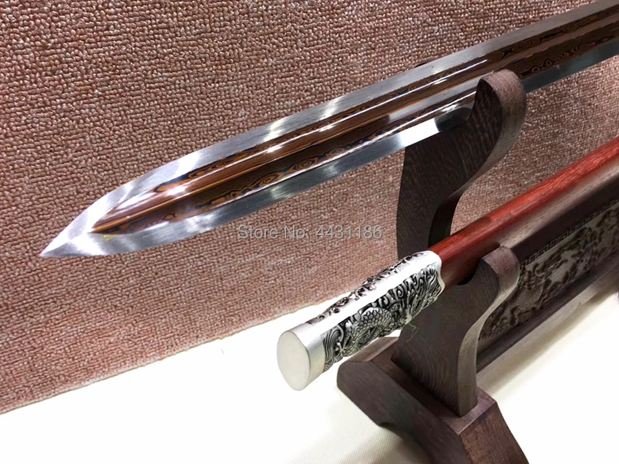 Folded Red Pattern Steel Sharp Chinese KungFu Dao Sword WuShu Han Jian Saber Dragon Theme Home Decoration Real Knife Swords