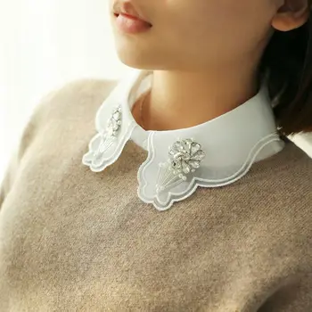 

Womens Handmade Beading Jewelry Chiffon Fake Collar Crystal Floral Half Shirt