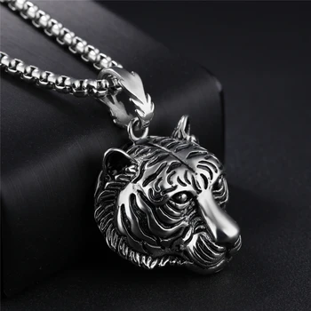 

Statement Necklace men chains Pendant necklace goth punk retro cool Domineering stainless steel gold Pendant long chain tiger
