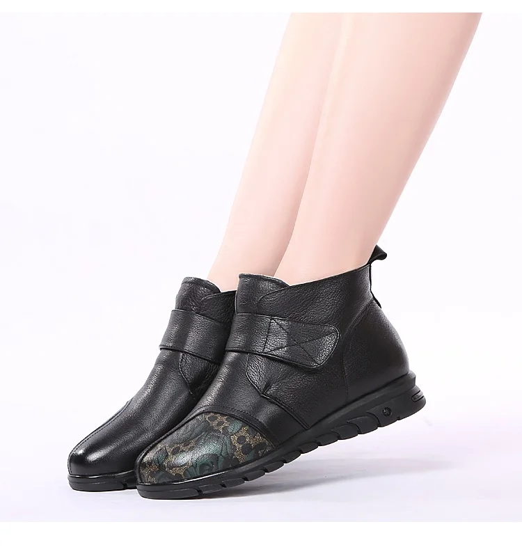 GKTINOO New Women Snow Boots Winter Fur Ankle Boots For Women Wool Boots Printing Genuine Leather Mother Flat Keep Warm Shoes