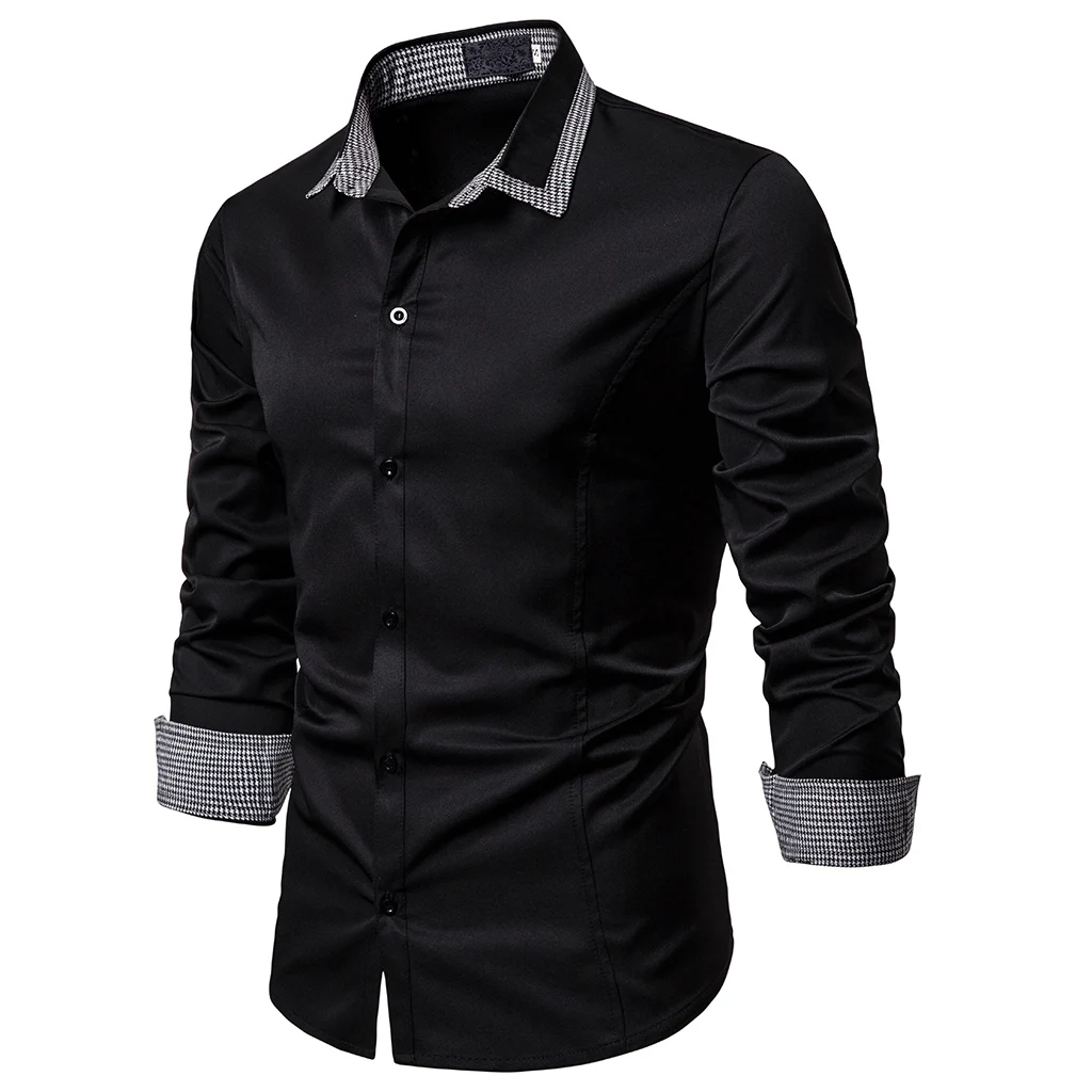 Aisputent Chemise Homme, с длинным рукавом, на пуговицах, лето, осень, мужская повседневная одежда, облегающая, на каждый день, мужские модные футболки, гусиная лапка