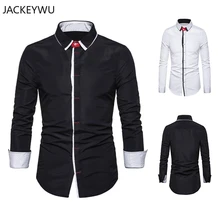 Брендовая мужская рубашка корейская мода вышивка блок Длинные рукава деловые рубашки в повседневном стиле твердые Chemise Homme белая мужская одежда