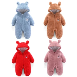 Combinaison d'hiver pour nouveau nés de 0 à 12 mois, vêtements pour bébés filles et garçons, à capuche épaisse, coupe vent, pour l'extérieur, barboteuse 