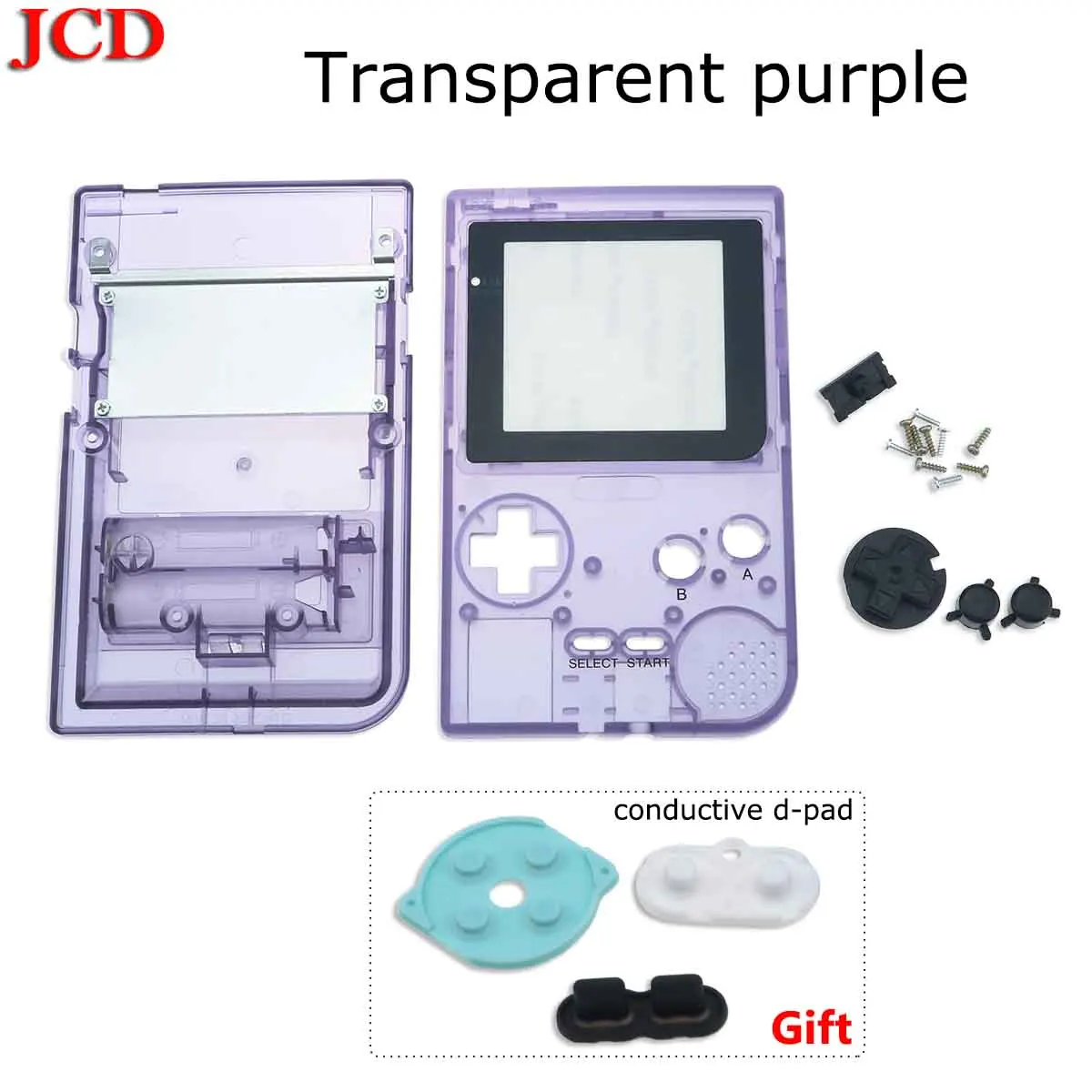Transparent purple JCD Прозрачный Цветной корпус Оболочка Чехол Замена для Gameboy карман для GBP корпус с резиновой кнопки-подкладки - Цвет: Transparent purple