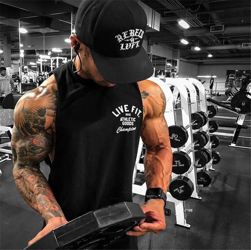 Мужские майки для бодибилдинга тренировок в тренажерном зале фитнеса хлопковая