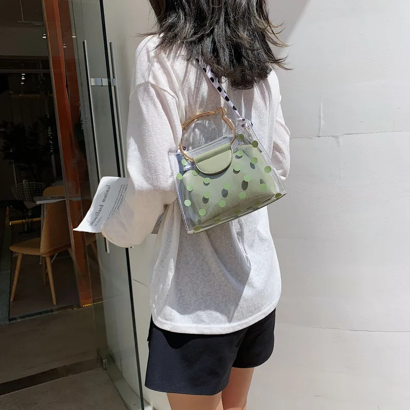 

Cat Ears Hard Handle Handbag Women's Fashion 2019 Summer New Style Korean-style Transparent Different Size Bags Fashion Silk Sca