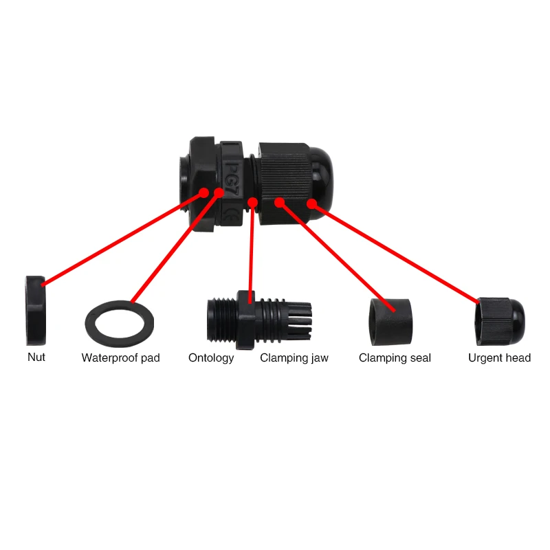 100PCS Waterproof Cable Gland Connector IP68 PG7 Cable For 3-6.5mm PG9 PG11 Waterproof Washer PG13.5 PG16 PG19 PG21Nylon Plastic cable gland
