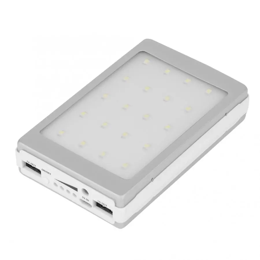 

(No Battery)20000mAh 18650 Solar Power Bank Case DIY Kit Dual USB Battery Charger w/ Flashlight Use for Phones Tablet PC