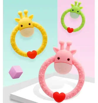 

Baby Silicone Teether BPA Free DIY Cartoon Deer Ring Teethers Infant Chew Charms Kids Teething Nursing Toddle Necklace Toys