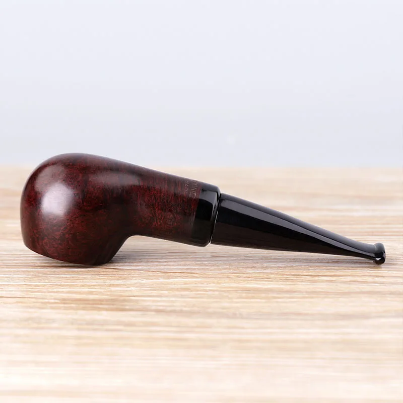 RU-Handmade Briar Wooden Tobacco Pipe, Short Straight Acrylic Mouthpiece, Smoke Fit for 9mm Filters, 10 Cleaning Tools, aa0107s