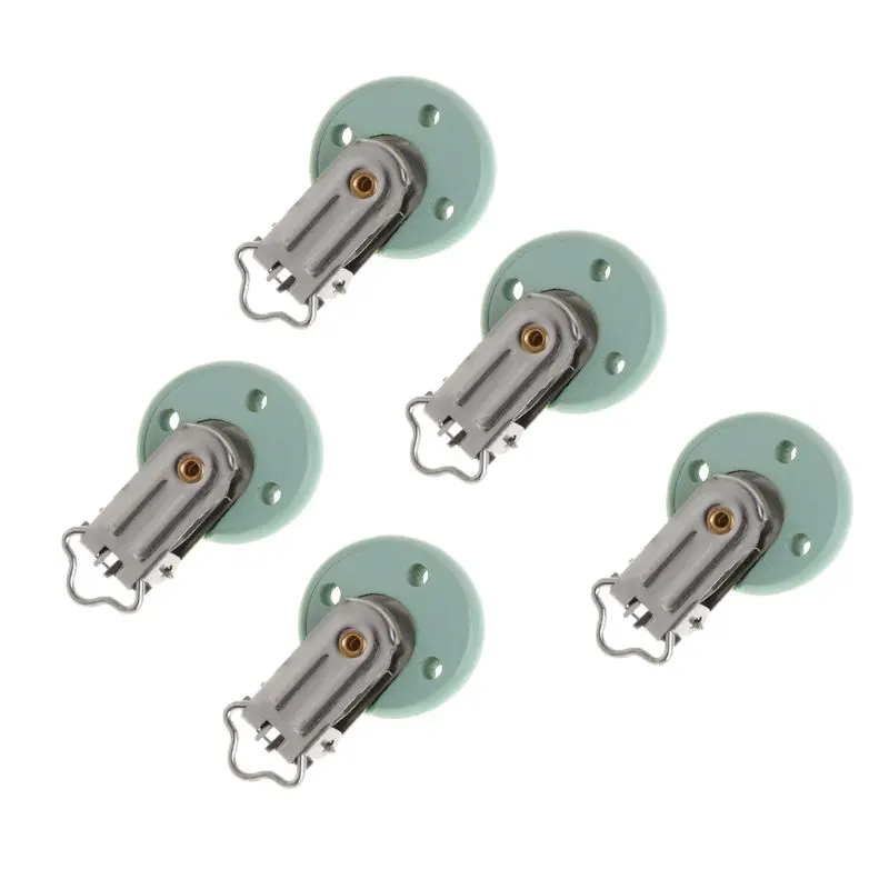 

5Pcs New Wood Home Baby Round Pacifier Clip Metal Holders 3 Hole 4.4cm x 2.9cm