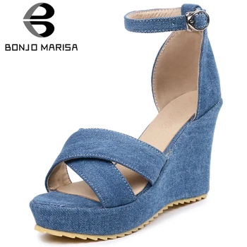 

BONJOMARISA Fashion Female Summer Sandals Platform Ankle Strap High Wedge Sandals Women Cross Tied Party Consise Shoes Woman