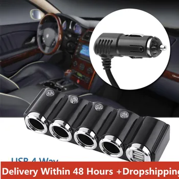 

4 Way Cigarette Lighter Socket Splitter Power Adapter Dual Usb Car Charger Автомобильное Зарядное Устройство Dropshipping