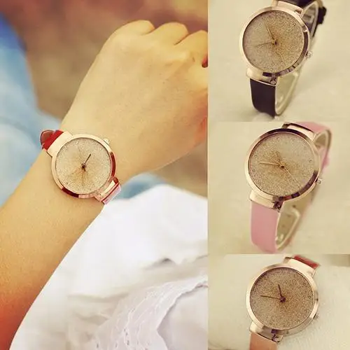 

Woman Luxury Sands Starry Dial Simple Faux Leather Strap Quartz Wrist Watch