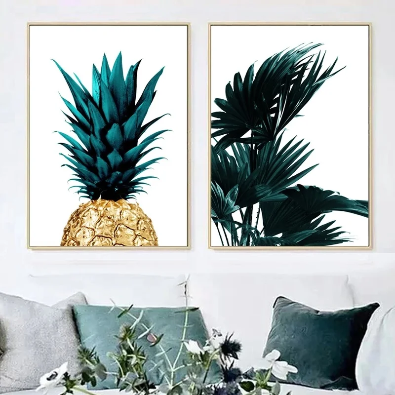 

Nordic Green Palm Leaves Pineapple Posters and Prints Wall Art Canvas Painting Decor Pictures for Living Room Home Decoration