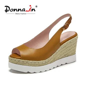 

Donna-in Weave High Platform Sandals For Women 2020 Summer Calf Leather Wedge Shoes Thick Sole Buckle Strap Handmade Brand Shoes