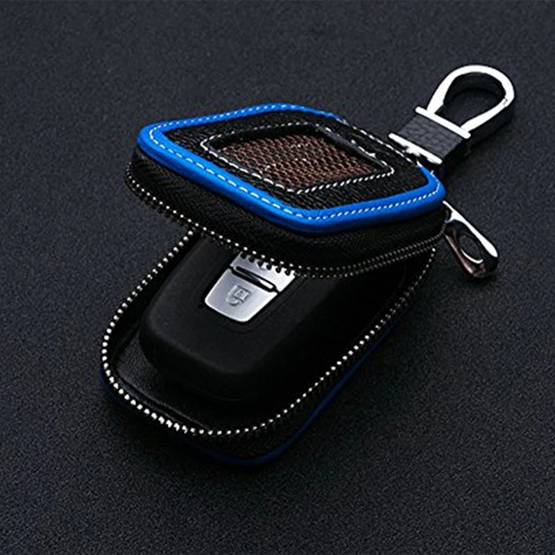 

Bag Key Case Anti-Scratch Black+Blue 13.5*5cm Accessories Hanging Universal Leather Car Smart Remote Fob Cover Protector