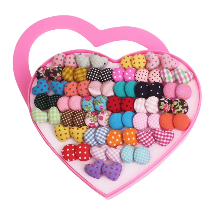 36 пар/лот красочные круглые сердца хлопок маленькая серьга Комплект сережек для женщин дети смешанный стиль геометрические серьги-кольца, модные ювелирные украшения - Окраска металла: E1683A