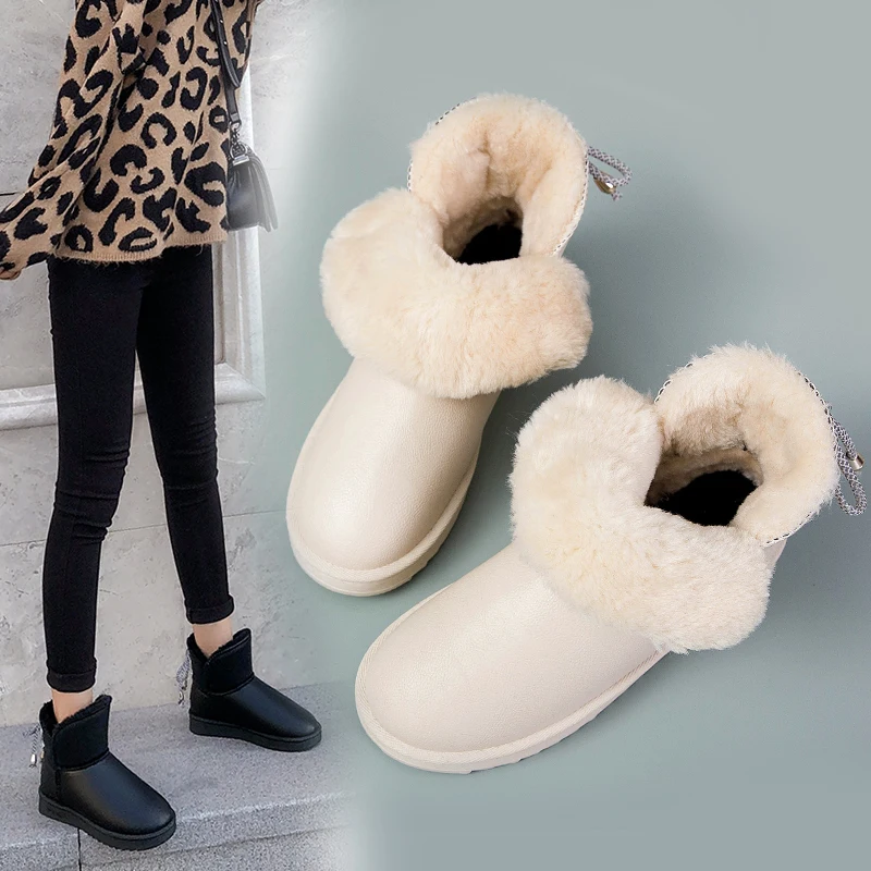 Lucyever Плюшевые зимние теплые ботинки для снежной погоды Для женщин модная кружевная искусственная водонепроницаемая обувь, сапоги выше колен Слип-он на платформе Повседневное пинетки Mujer