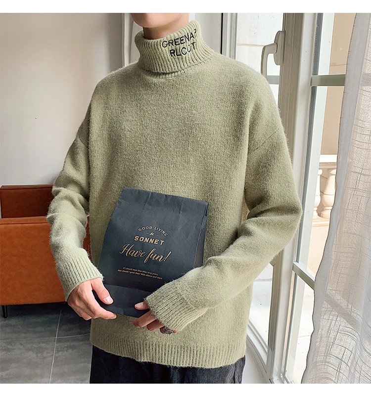 Turtleneck Winter Sweater Men's Warm Fashion Solid Color Casual Knit Pullover Man Wild Loose Long Sleeve Sweater Male Clothes
