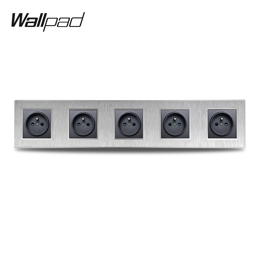 Wallpad S6 Пятиместный 5 способ французский электрическая розетка Мощность розетки черный, серебристый цвет золото матовый ПК Пластик имитирующие Алюминий