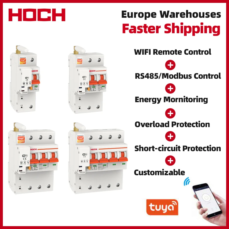 HOCH ZJSB9-80Z Tuya（Smart Life）WIFI Circuit Breaker energy monitoring Timer Remote Control Automatic Intelligent Switch FACTORY